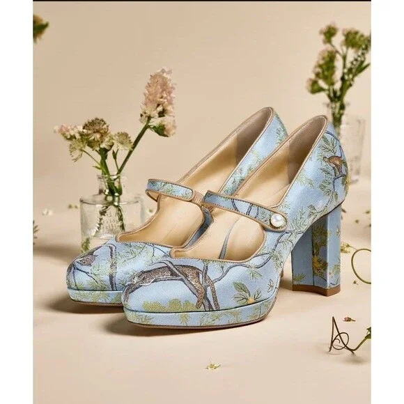Sarah Flint X Gracie Perfect Mary Jane Platform 85 Pump Jacquard Tropics 39(8.5) - Picture 2 of 16